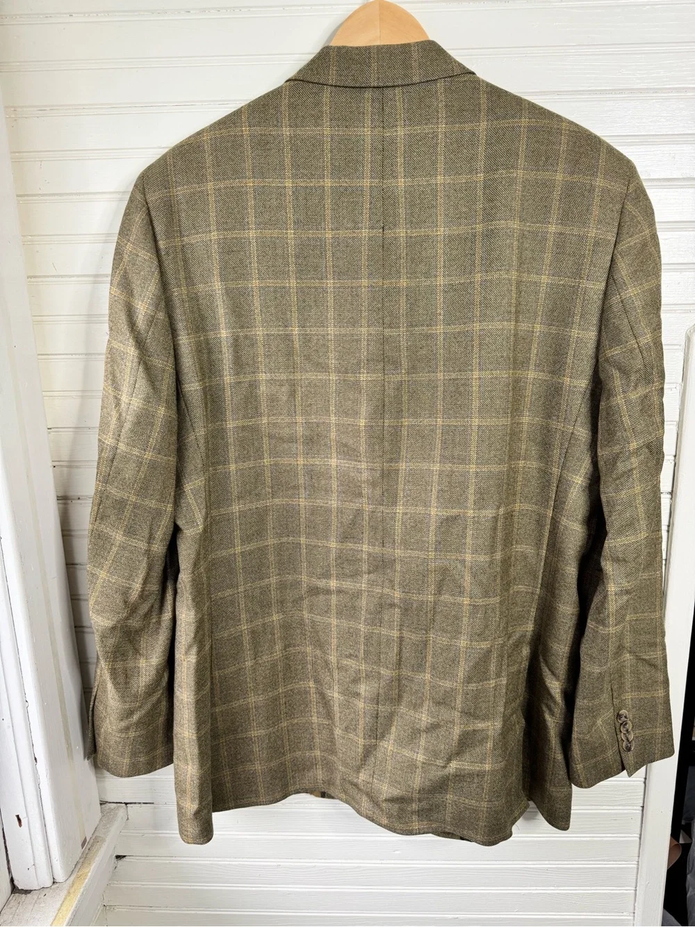 Marc Shale Titus SC Wool Cashmere sport coat blazer 44R olive windowpane